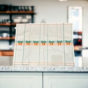 Vintage Mulliez Linen Kitchen Tea Towel. Carrot Garden Stripes Orange Green